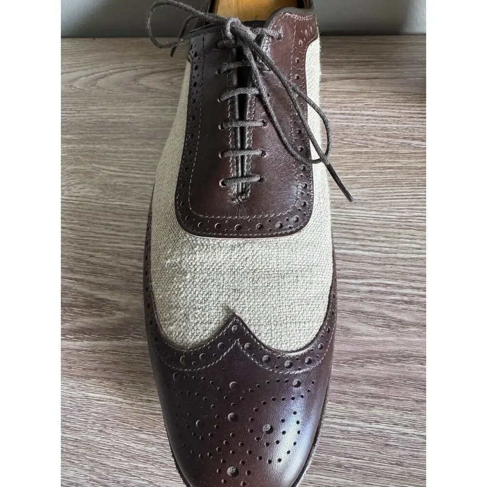 Mens Allen Edmonds Strawfut Brn Leather/Linen Spectator OXFORD DRESS Shoes 11 D
